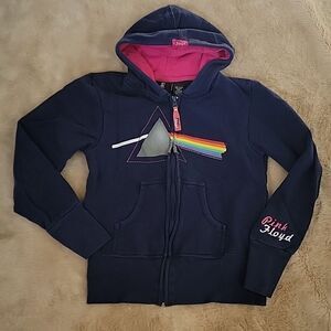 PINK FLOYD NAVY BLUE AND PINK GRAPHIC ZIP-UP HOODIE, SIZE 3-5